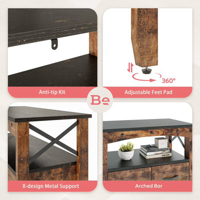 Bestier Living Room Storage Cabinet with 2 Shelves and 4 Drawers, Dark Brown - VMInnovations