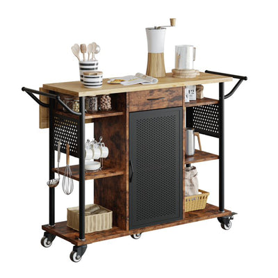 Bestier Rolling Kitchen Cart w/Collapsible Surface Extender, Brown (Open Box)
