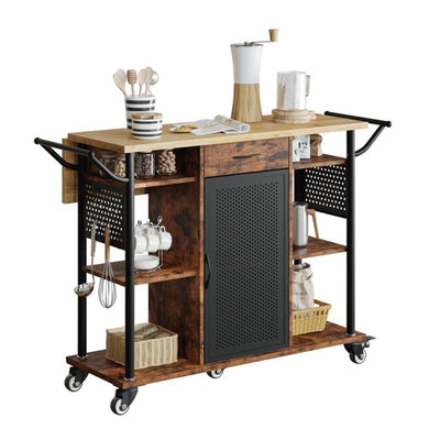 Bestier Rolling Kitchen Cart w/Collapsible Surface Extender, Brown (Open Box) - VMInnovations