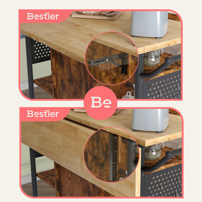 Bestier Rolling Kitchen Utility Cart with Collapsible Surface Extender, Brown - VMInnovations
