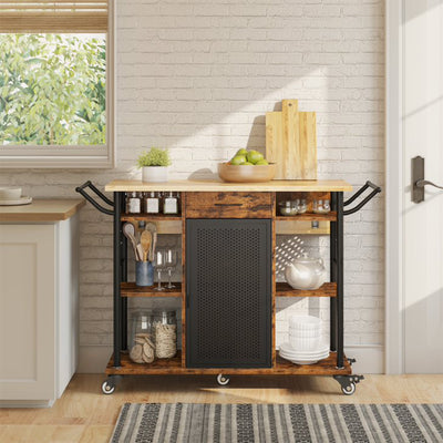 Bestier Rolling Kitchen Utility Cart with Collapsible Surface Extender, Brown - VMInnovations