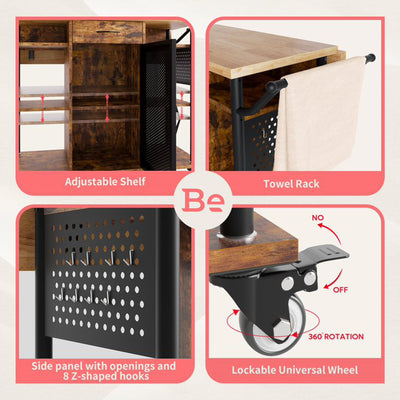 Bestier Rolling Kitchen Cart w/Collapsible Surface Extender, Brown (Open Box) - VMInnovations
