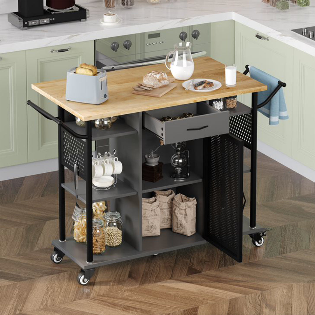 Rolling Kitchen Utility Cart with Collapsible Surface Extender, Grey (Open Box) - VMInnovations