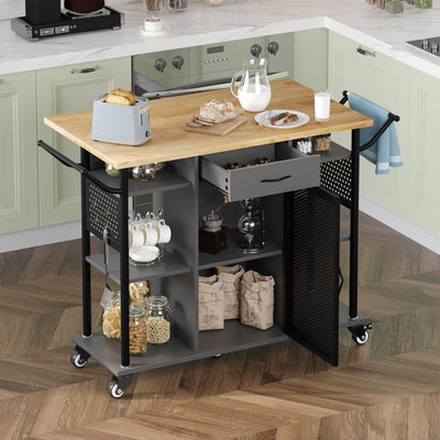 Rolling Kitchen Utility Cart with Collapsible Surface Extender, Grey (Open Box)