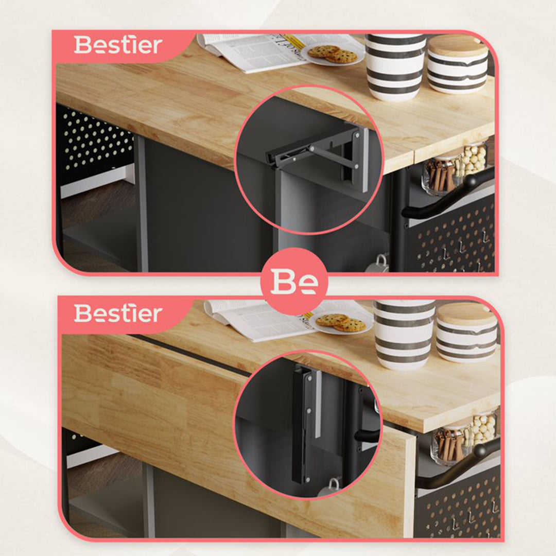 Rolling Kitchen Utility Cart with Collapsible Surface Extender, Grey (Open Box) - VMInnovations