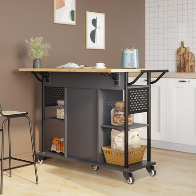Bestier Rolling Kitchen Utility Cart with Collapsible Surface Extender, Grey - VMInnovations