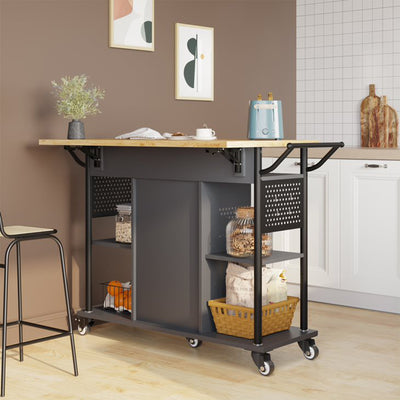 Rolling Kitchen Utility Cart with Collapsible Surface Extender, Grey (Open Box)