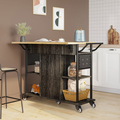 Bestier Rolling Kitchen Cart with Collapsible Surface Extender, Black (Used)