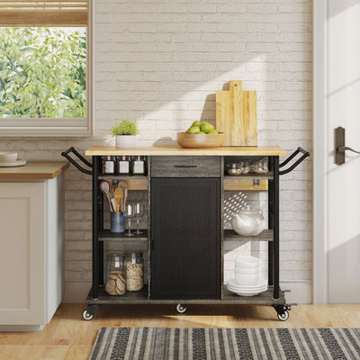 Bestier Rolling Kitchen Cart with Collapsible Surface Extender, Black (Used)
