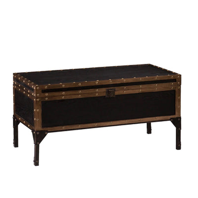 SEI Furniture Drifton Vintage Travel Trunk Cocktail Table, Black w/ Bronze Trim