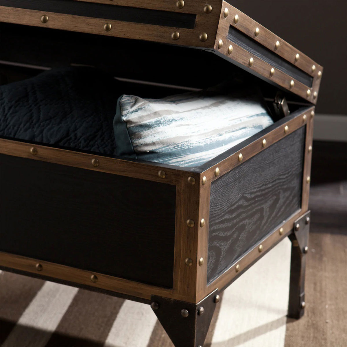 SEI Furniture Drifton Vintage Travel Trunk Cocktail Table, Black w/ Bronze Trim