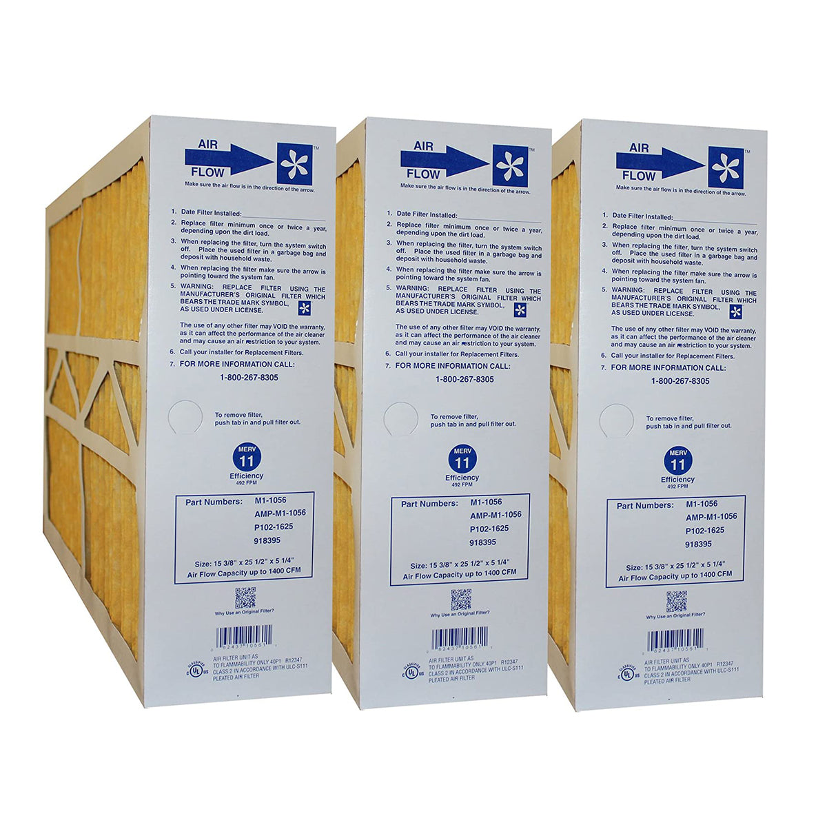 MJ Brunin M1-1056 Replacement MERV 11 Air Filter, 25.5 x 5.25 x 15.38 Inches