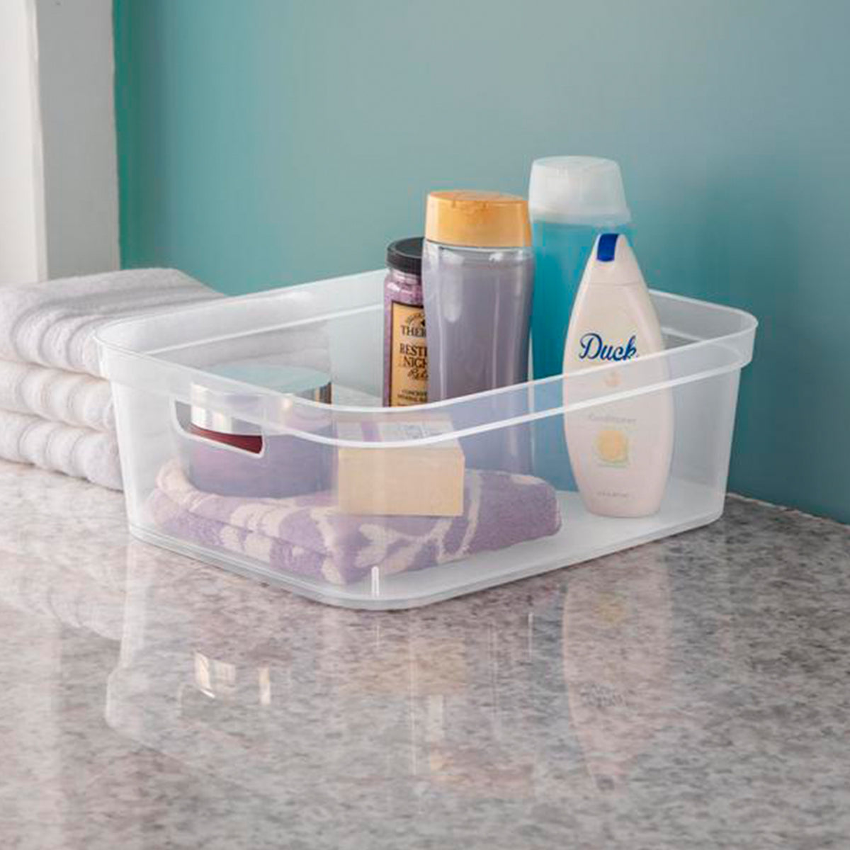 Sterilite 5.25 x 12.25 x 15 Inch Storage Bin with Carry Through Handles, Clear
