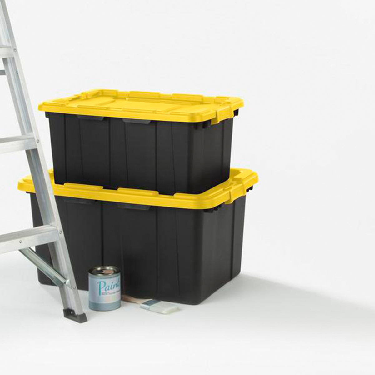 Sterilite 27 Gallon Industrial Storage Tote w/ Latching Lid, Black/Yellow, 12 Ct
