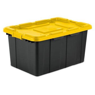 Sterilite 27 Gallon Industrial Storage Tote w/ Latching Lid, Black/Yellow, 8 Ct
