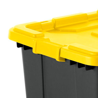 Sterilite 27 Gallon Industrial Storage Tote w/ Latching Lid, Black/Yellow, 4 Ct