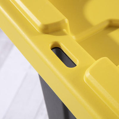 Sterilite 27 Gallon Industrial Storage Tote with Latching Lid, Black and Yellow