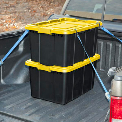 Sterilite 27 Gallon Industrial Storage Tote w/ Latching Lid, Black/Yellow, 8 Ct