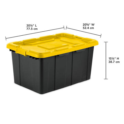 Sterilite 27 Gallon Industrial Storage Tote w/ Latching Lid, Black/Yellow, 4 Ct