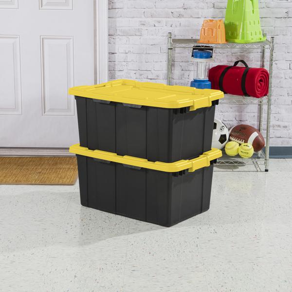 Sterilite 15 Gal Industrial Storage Tote w/ Latching Lid, Black/Yellow (24 Pack)