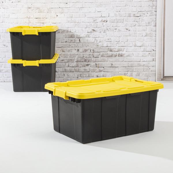 Sterilite 15 Gal Industrial Storage Tote w/ Latching Lid, Black/Yellow (24 Pack)