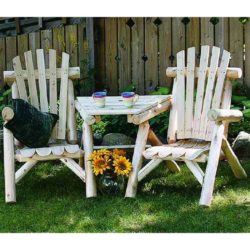 Lakeland Mills Rustic Outdoor Patio White Cedar Log Visa Tete Chairs, Natural