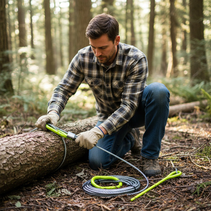 Timber Tuff TMW-48 15 Foot ATV UTV Log Choker Cable with Tow Rings & Probe Stake - VMInnovations