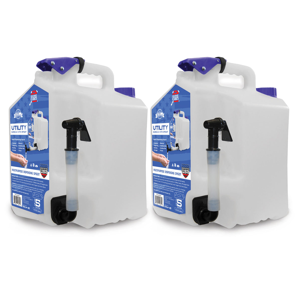 SureCan SUR5SU1 Camping Portable Water Station 5 Gallon Tank w/ Spigot (2 Pack)
