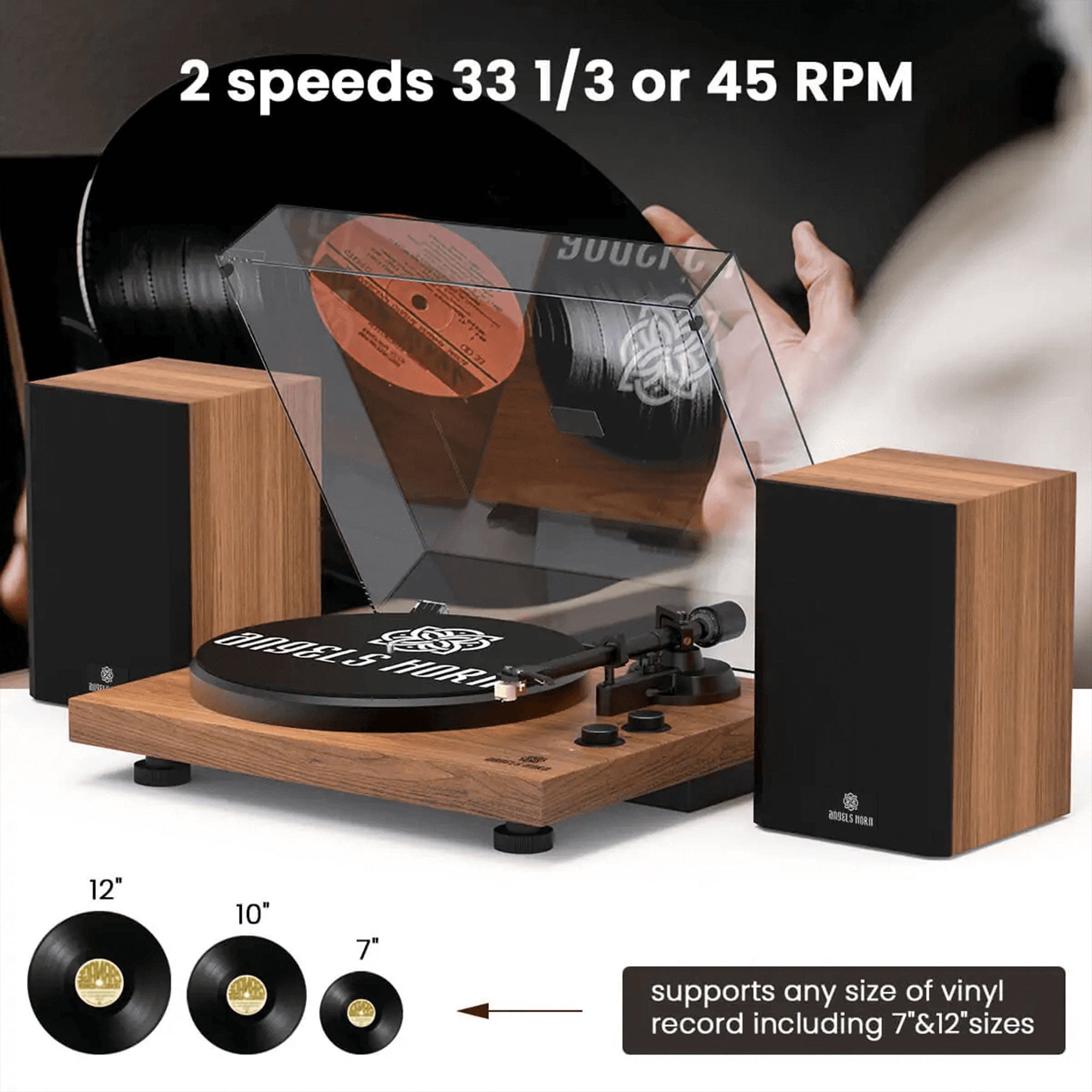 Angels Horn Vinyl Record Player w/ Speakers & Phono Preamp (For Parts) - VMInnovations