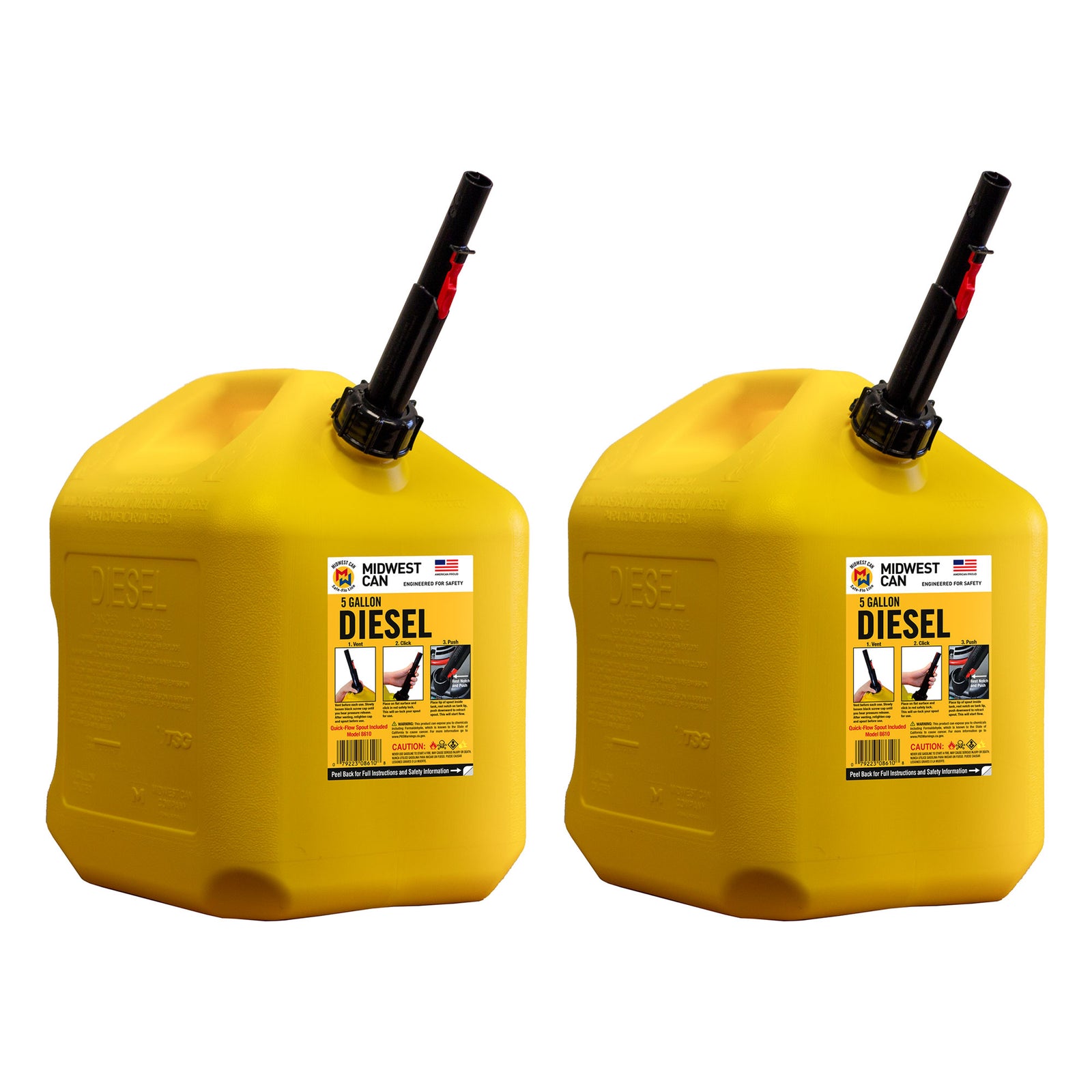 Midwest Can Company 5 Gal Diesel Fuel Container w/ Auto Shutoff, Yellow (2 Pack) - VMInnovations