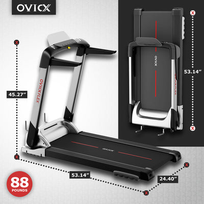 OVICX Quiet Portable Folding Flex Treadmill w/ Bluetooth & Fitness Tracking App