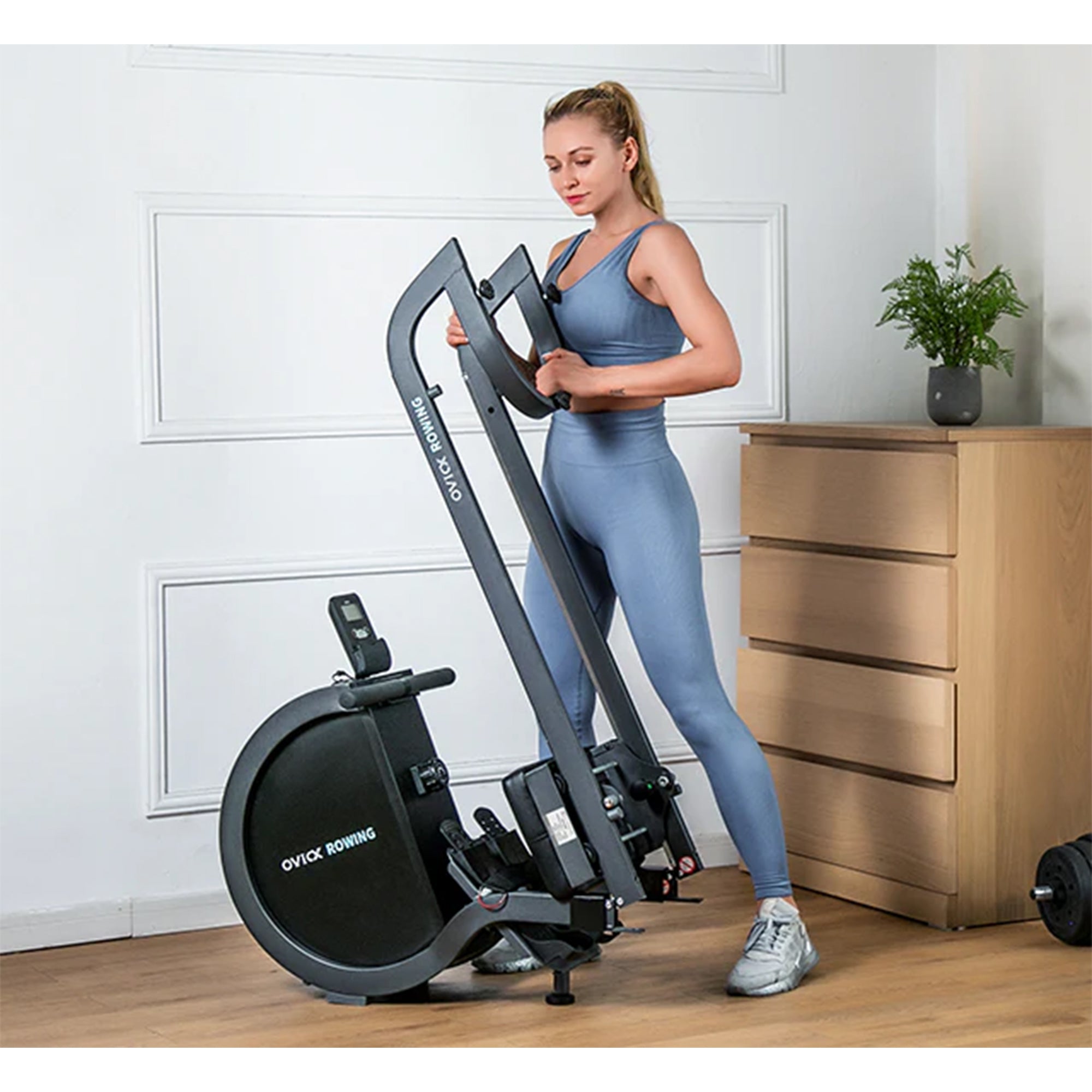 OVICX Foldable Home Rower w/Adjustable Foot Plate & Extra Long Track(Open Box) - VMInnovations
