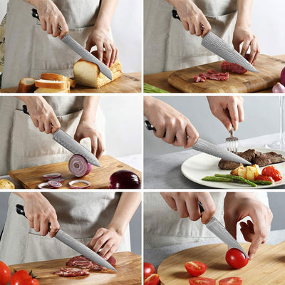 Nanfang Brothers Damascus Kitchen Knife Set with Beechwood Block, 9pc (Open Box) - VMInnovations
