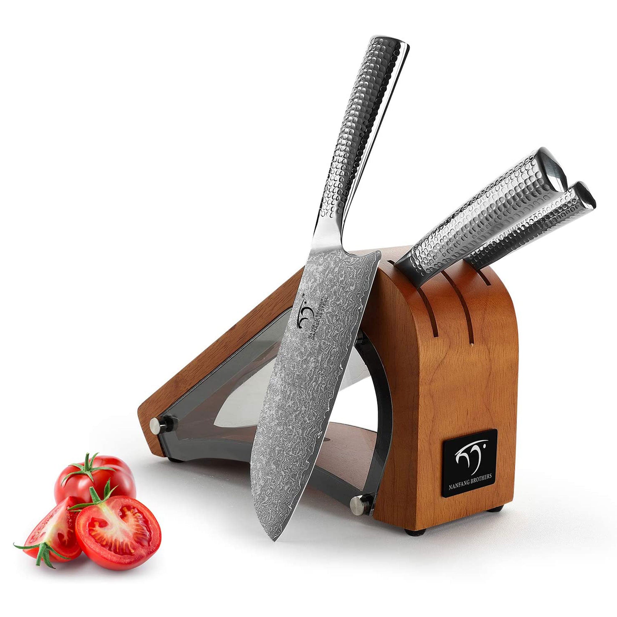 Nanfang Brothers Damascus Kitchen Knife Set with Manchurian Ash Block (Used) - VMInnovations