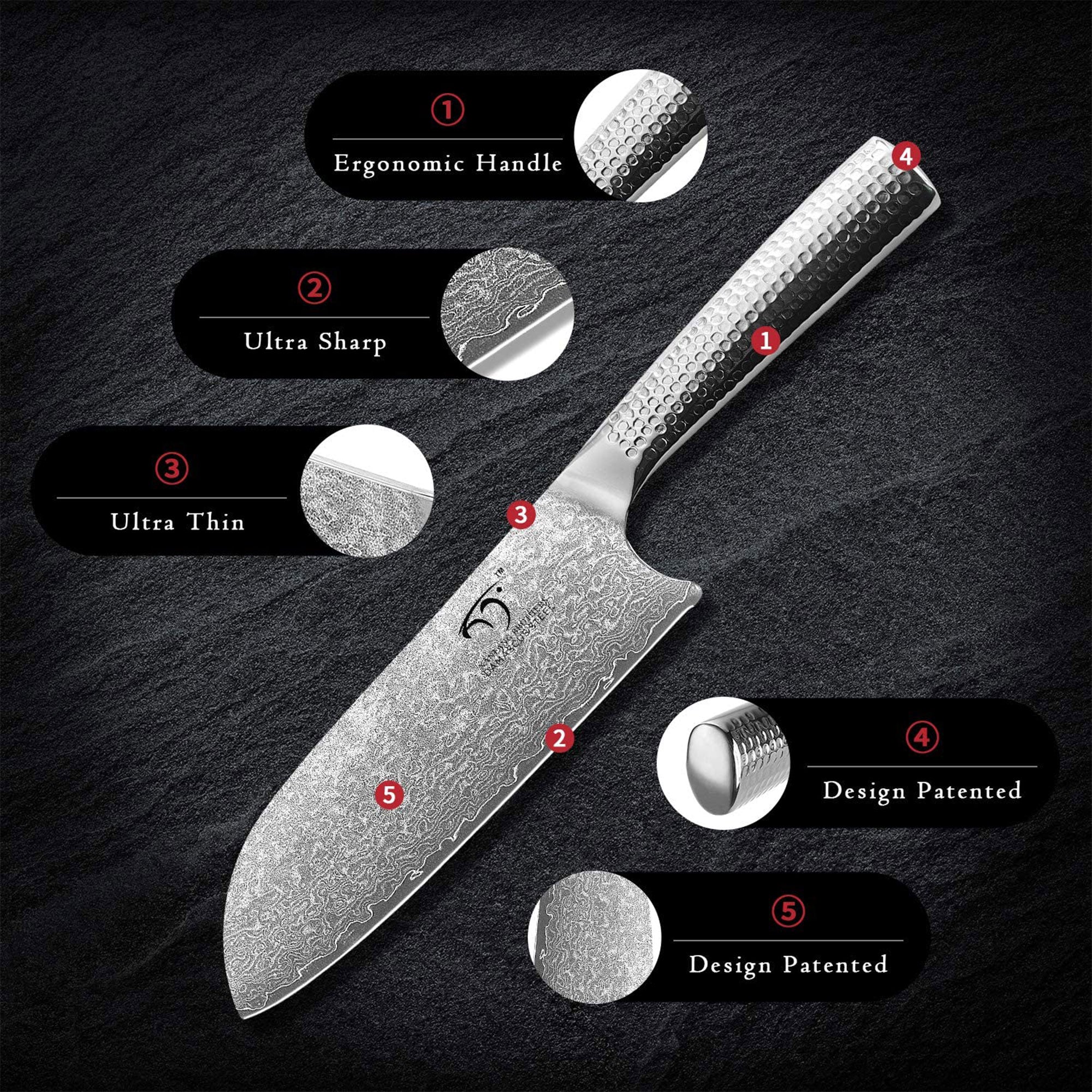 Nanfang Brothers Damascus Kitchen Knife Set with Manchurian Ash Block (Used) - VMInnovations