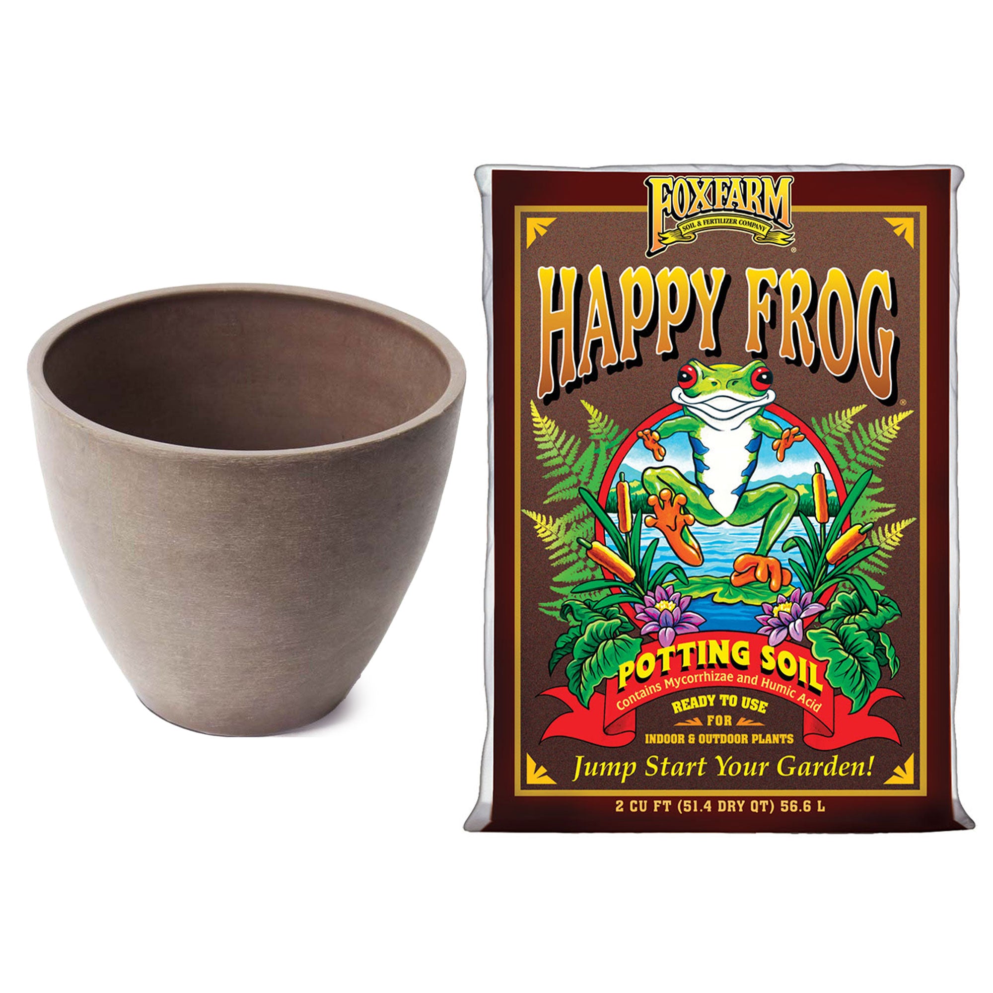 Algreen Valencia Curve Flower Pot Planter, Brown & FoxFarm Potting Soil, 12 Qt