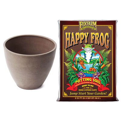 Algreen Valencia Curve Flower Pot Planter, Brown & FoxFarm Potting Soil, 12 Qt