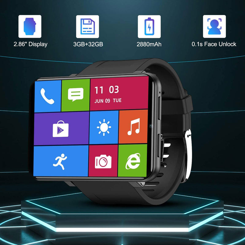 KOSPET MAX GPS Android Smartwatch with 4G LTE and 2.86 inch Touchscreen, Black