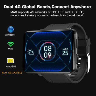 KOSPET MAX GPS Android Smartwatch with 4G LTE and 2.86 inch Touchscreen, Black