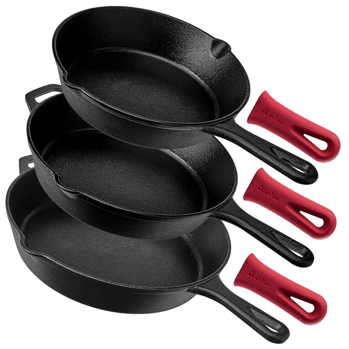 Cuisinel Versatile Pre Seasoned Cast Iron Skillet 3 Multi Sized Cooking Pan Set