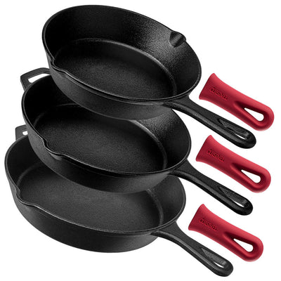 Cuisinel Versatile Pre Seasoned Cast Iron Skillet 3 Multi Sized Cooking Pan Set