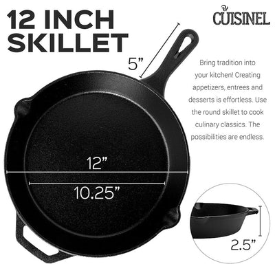 Cuisinel Versatile Pre Seasoned Cast Iron Skillet 3 Multi Sized Cooking Pan Set
