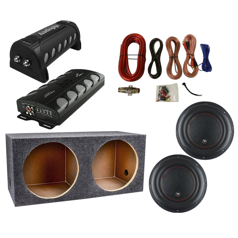 Audiopipe Monoblock Car Stereo w/ Capacitor, 2 Subwoofers, Enclosure Box, & Kit