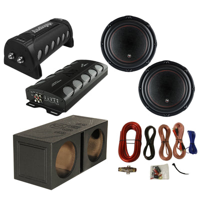 Audiopipe Car Stereo Amplifier w/ Capacitor, 2 Subwoofers, Sub Box, & Wiring Kit - VMInnovations