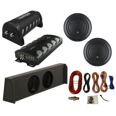 Audiopipe Car Stereo Amplifier w/ Capacitor, 2 Subwoofers, Sub Box, and Wire Kit