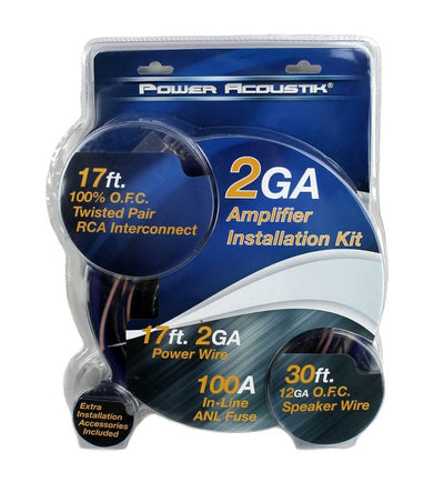 POWER ACOUSTIK 2 Gauge Ga Car Audio Amplifier Amp Wiring Wire Kit (Open Box)