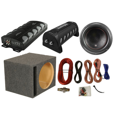 Audiopipe Amp, Capacitor, and Subwoofer w/ QPower Vented Sub Box and Wiring Kit - VMInnovations