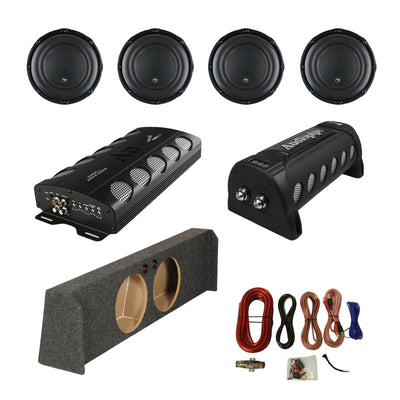 Audiopipe Car Stereo Amplifier w/ Capacitor, 4 Subwoofers, Sub Box, & Wire Kit - VMInnovations