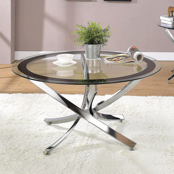 Coaster Home Furnishings Tempered Glass Top Coffee Table, Chrome/Black (Used) - VMInnovations