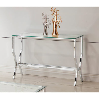 Coaster Home Furniture Essence Rectangular Sofa Table w/ Mirrored Shelf, Chrome